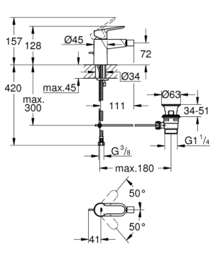 Смеситель однорычажный для биде Grohe BauEdge (S-Size)