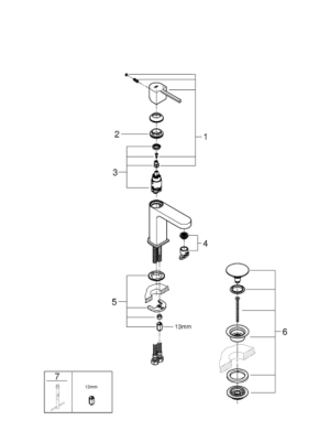 Смеситель однорычажный для раковины Grohe Plus (S-Size) + нажимной донный клапан