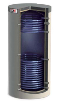 Акумуляційні ємності з верхнім та нижнім спіральним теплообмінником з чорної сталі в ізоляції ЕА-11-3000